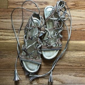 BCBG Sandals - gold and nude